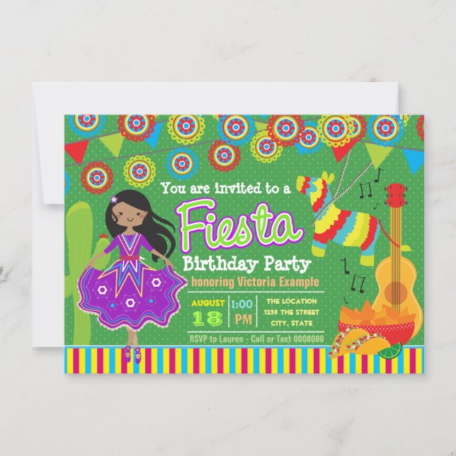 Convites Festa Mexicana de Aniversário para Meninas (Frente)