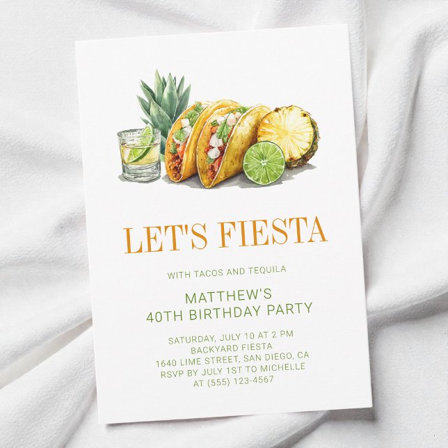 Convites Festa Mexicana de Tacos Simples Aniversário de 40  (Simple Tacos Mexican Fiesta 40th Birthday Party Invitation)