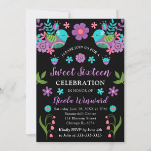 Convites Festa Mexicana Floral e Sweet Sixteen Preto