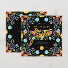 Convites Festa Mexicana Folclórica Flores Llama Dourado QUA