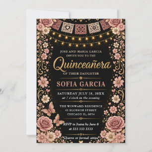 Convites Festa Mexicana Rosa Floral Quinceanera