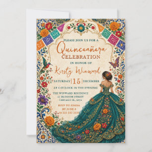 Convites Festa Mexicana Verde Floral Dourado Quinceanera