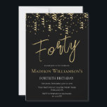 Convites Festa Mínima de aniversário de 40 anos Preta e Dou<br><div class="desc">Festa Mínima de aniversário de 40 anos Preta e Dourada. O material de papelaria e os suprimentos de festa estão disponíveis na instância</div>