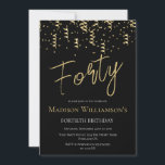 Convites Festa Mínima de aniversário de 40 anos Preta e Dou<br><div class="desc">Festa Mínima de aniversário de 40 anos Preta e Dourada. O material de papelaria e os suprimentos de festa estão disponíveis na instância</div>