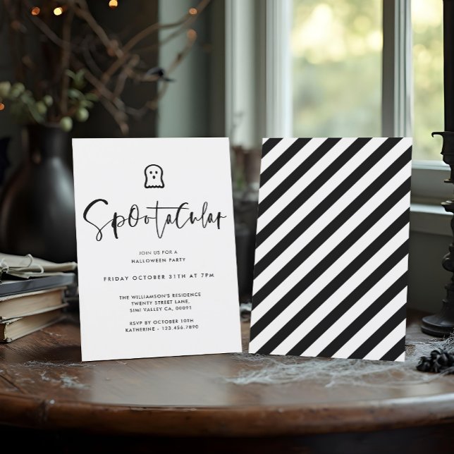 Convites Festa Mínima de Fantasmas do Fantasma Negro Spoota (Spootacular Black Minimal Ghost Halloween Party Invitation)