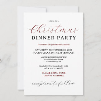 Convites Festa Mínima de Natal Moderna Burgundy