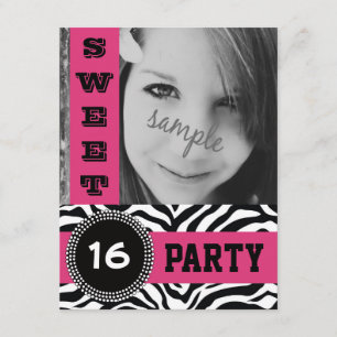 Convites Festa Mod Hot Pink Zebra Sweet 16 com Foto