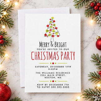 Convites Festa Moderna da Árvore de Natal Aquarela Vermelha