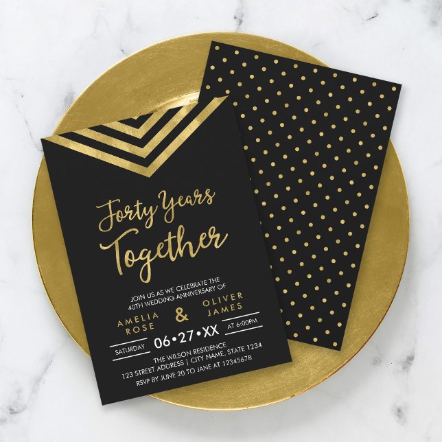 Convites Festa Moderna de 40 Anos com Chevron de Ouro Falso (Criador carregado)