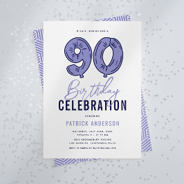 Convites Festa Moderna de Aniversário de 90 Anos com Azul