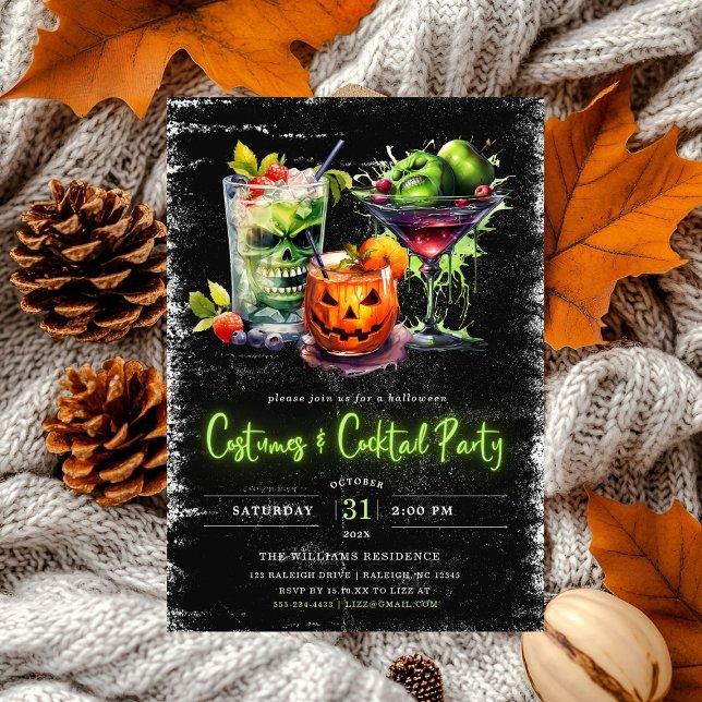 Convites Festa Moderna de Figurinos e Cocktail Neon Hallowe (Criador carregado)