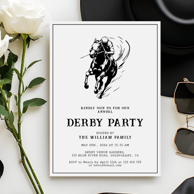 Convites Festa Moderna do Derby de Cavalos Preto e Branco (Criador carregado)