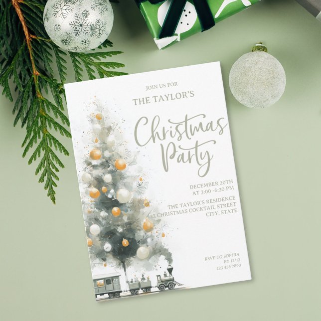 Convites Festa Moderna e Elegante de Árvore de Natal Pastel (pastel watercolor christmas tree party invitation)