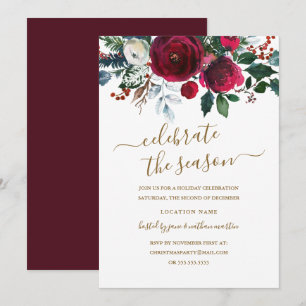 Convites Festa Moderna Floral Vermelho Dourado