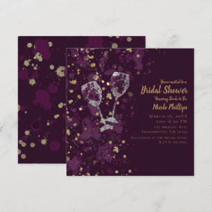 Convites Festa Moderna Vinho Tinto com respingos Roxo e Dou