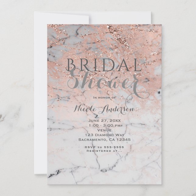 Convites Festa Moderno Glamouroso com Rosa Dourado Tendênci (Frente)