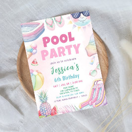 Convites Festa na Piscina - Aniversário de Menina de Verão