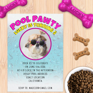 Convites Festa na piscina cachorrinho personalizado com fot