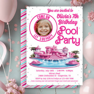 Convites Festa na Piscina com Boneca Malibu Rosa