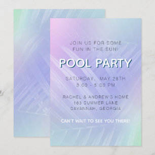 Convites Festa na Piscina com Folhas Tropicais Holográficas