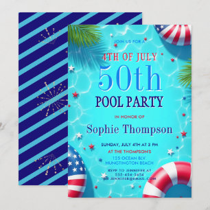 Convites Festa na Piscina de 4 de Julho ao Estilo Americano