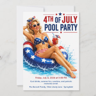 Convites Festa na Piscina de 4 de Julho - Glamour Patriótic