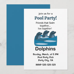 Convites Festa na Piscina de Amizade de Golfinhos Mamíferos
