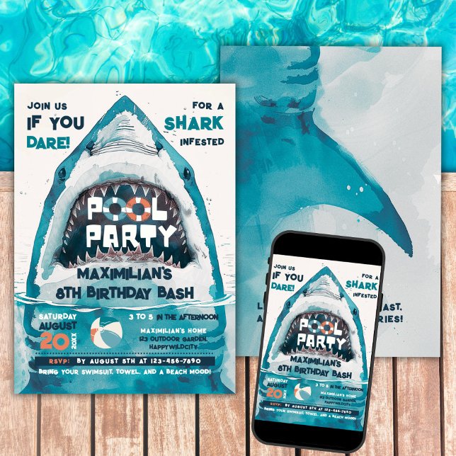 Convites Festa na Piscina de Verão Tubarõesca (Criador carregado)