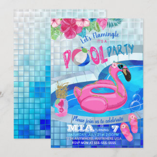 Convites Festa na piscina do flamingo, rosa tropical   do