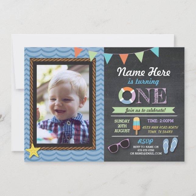 Convites Festa na piscina do Lolly da foto do aniversário a (Frente)