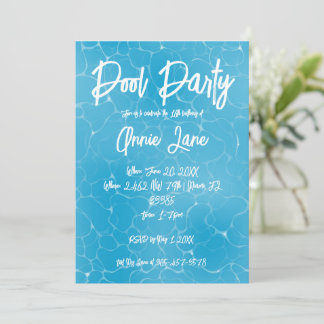 Convites Festa na Piscina Doce 16 Azul Água Minimalista Ani