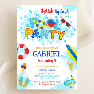 Convites Festa na Piscina Espalha Água Verão Praia Aniversá