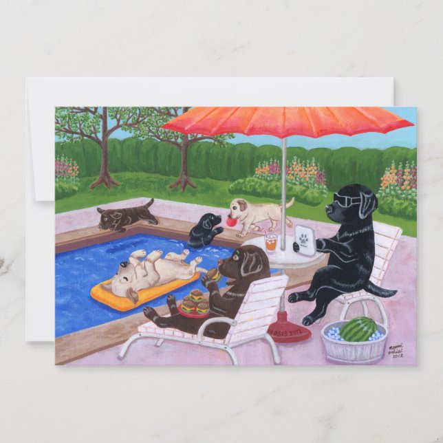 Convites Festa na piscina Labradors 2 (Frente)