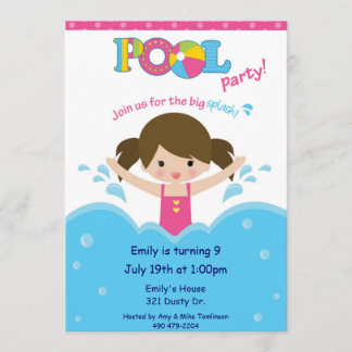 Convites Festa na piscina - menina