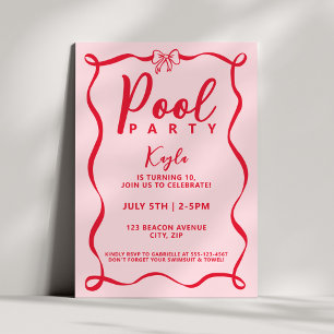 Convites Festa na Piscina Menina Arco Vermelho Coquette Ros