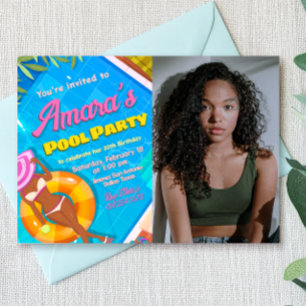 Convites Festa na Piscina - Menina com Foto