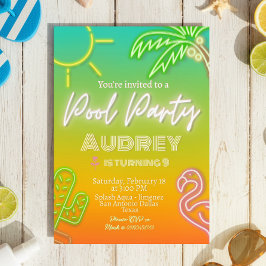 Convites Festa na Piscina Neon Tropical
