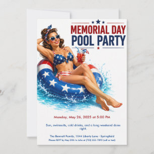 Convites Festa na Piscina no Dia da Memória Festa de Verã