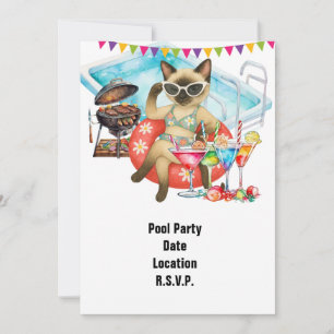 Convites Festa na Piscina para Amantes de Gatos