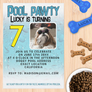 Convites Festa na piscina para cachorro com foto personaliz