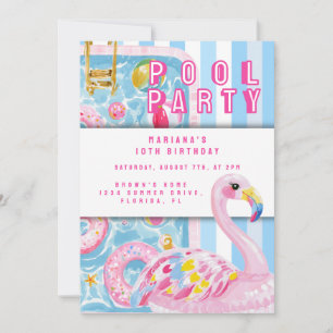 Convites Festa na Piscina Pré-ppy de Verão Tendência de Ani