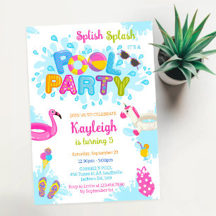 Convites Festa na Piscina Splish Splash Verão Praia Anivers