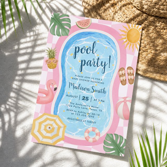 Convites Festa na Piscina Tema de Verão Moderno para Chá de (Criador carregado)