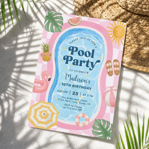Convites Festa na Piscina Tema Moderno de Verão para Menina