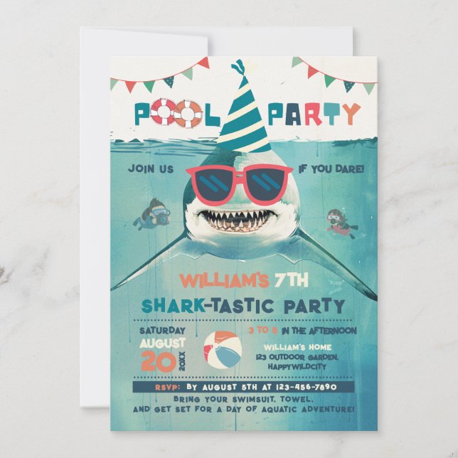 Convites Festa na Piscina Tubarões! (Frente)