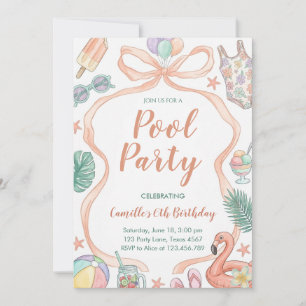 Convites Festa na Piscina Verão Aniversário de Menina