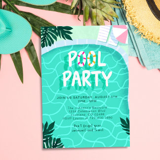 Convites Festa na Piscina Verão Moderno Tropical Tendência