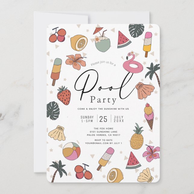 Convites Festa na Piscina Verão Natação Adulto (Frente)