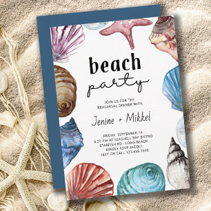 Convites Festa na Praia com Aquarela de Conchas Refeição de