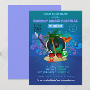 Convites Festa na Praia do Summer Club adicione logotipo